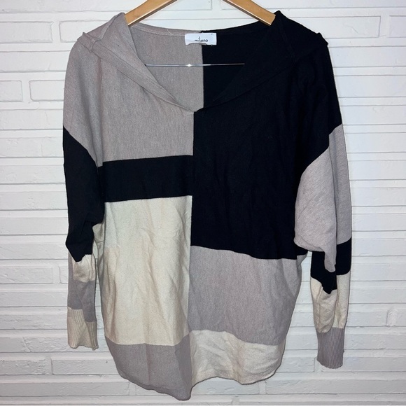 Milano Neutral Colorblock Pullover Hooded Sweater, Women’s Size Large - Picture 1 of 6